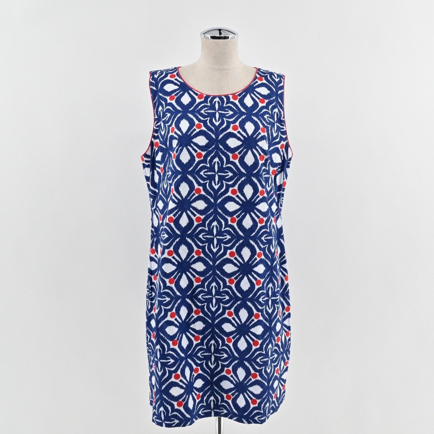 Vineyard Vines Whale Tail Tile Dress Size 14 Sleeveless Blue Red Floral Ikat