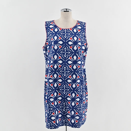 Vineyard Vines Whale Tail Tile Dress Size 14 Sleeveless Blue Red Floral Ikat
