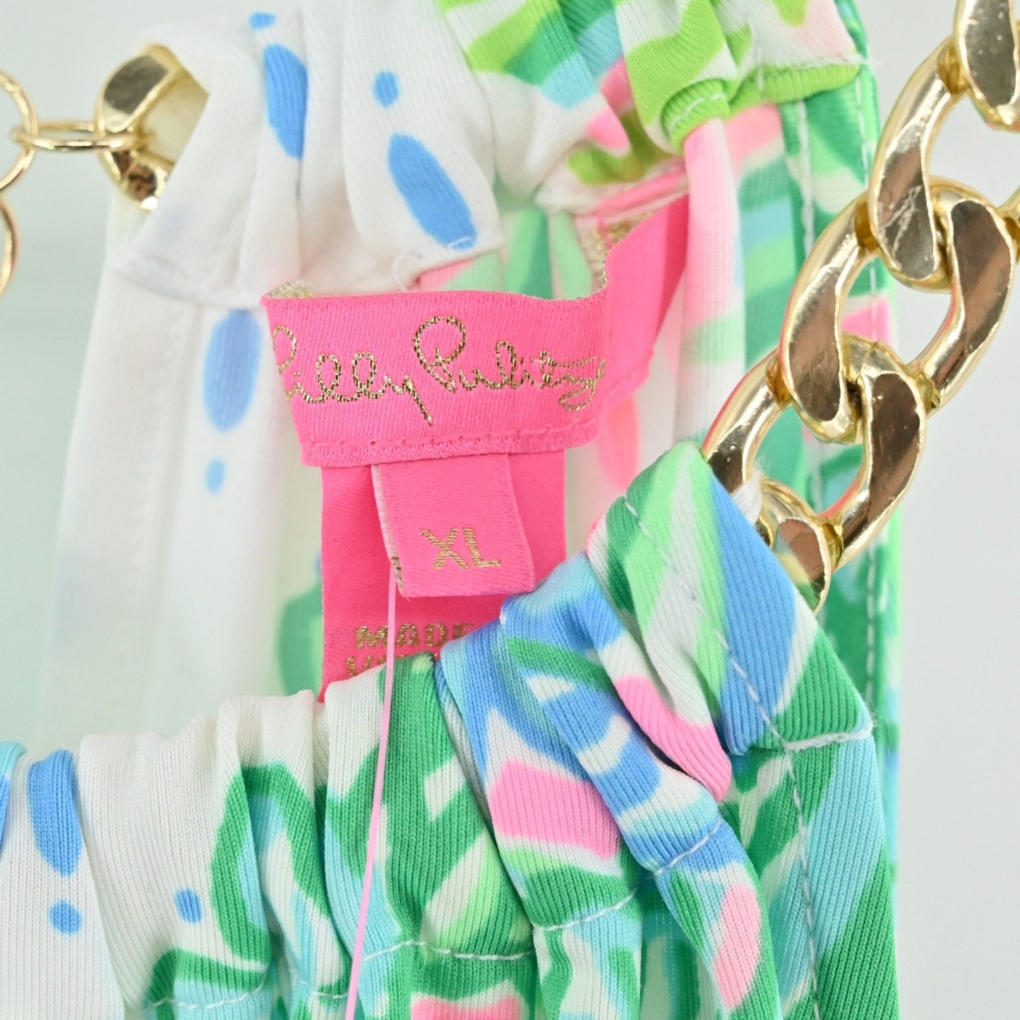 Lilly Pulitzer Bowen Top Size XL Coconut Row Engineered Knit Halter Chain Strap