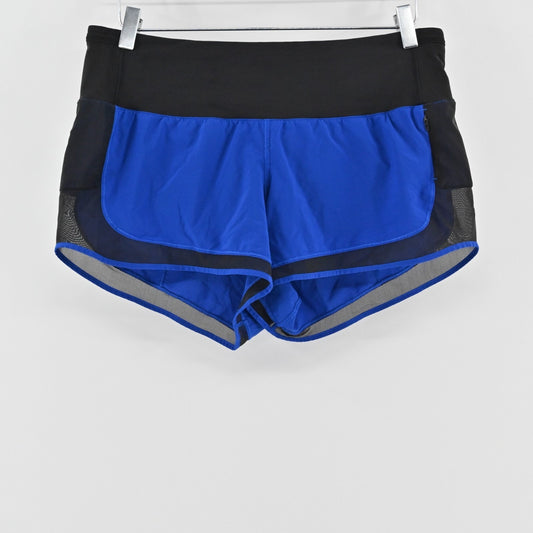 LULULEMON Womens Mind Over Miles Shorts Size 8 Black Jet Stream Blue Low Rise