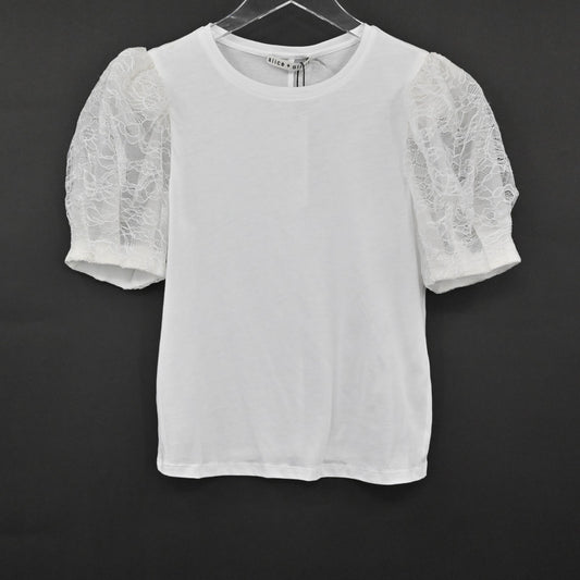 Alice Olivia Womens Posey Top Size XS White Lace Silk Puff Sleeve Chic Blouse