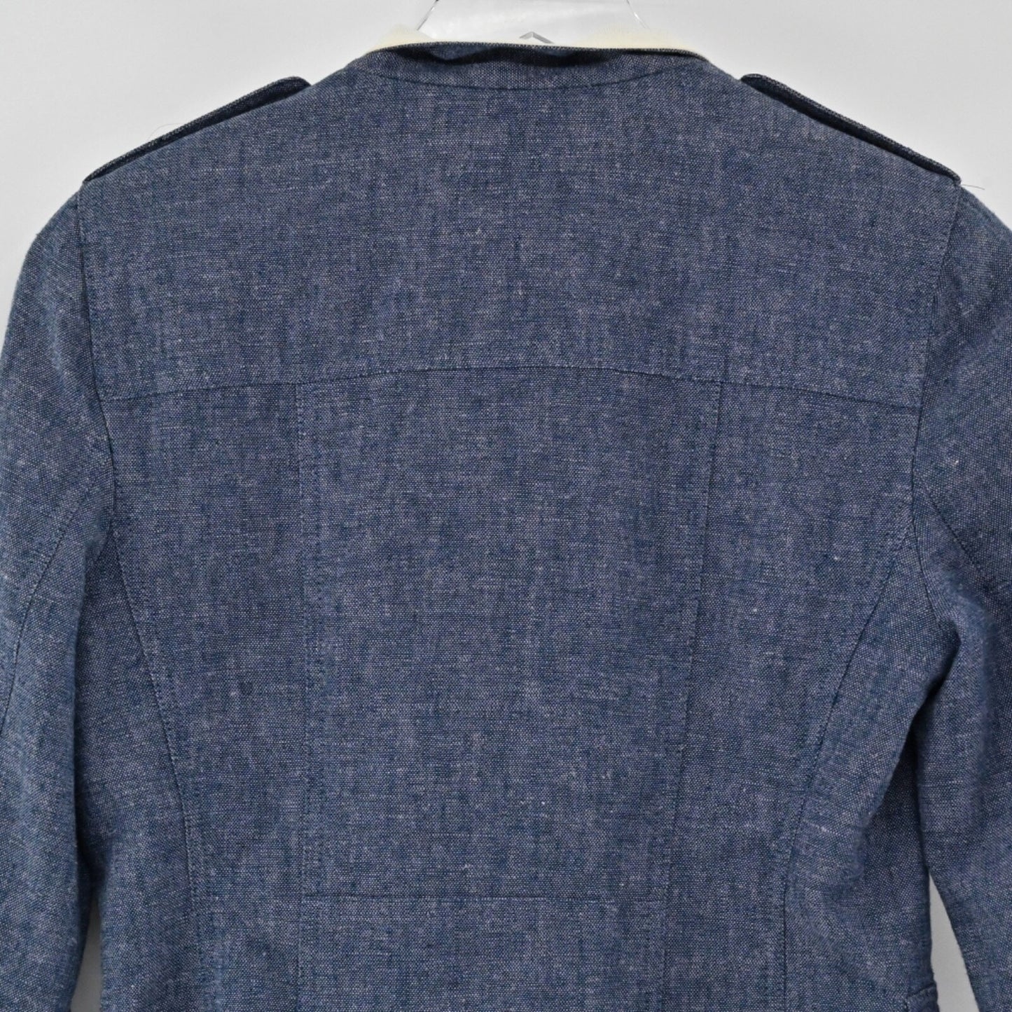 BANANA REPUBLIC Womens Military Jacket Size 4 Blue Preppy Linen Utility Button