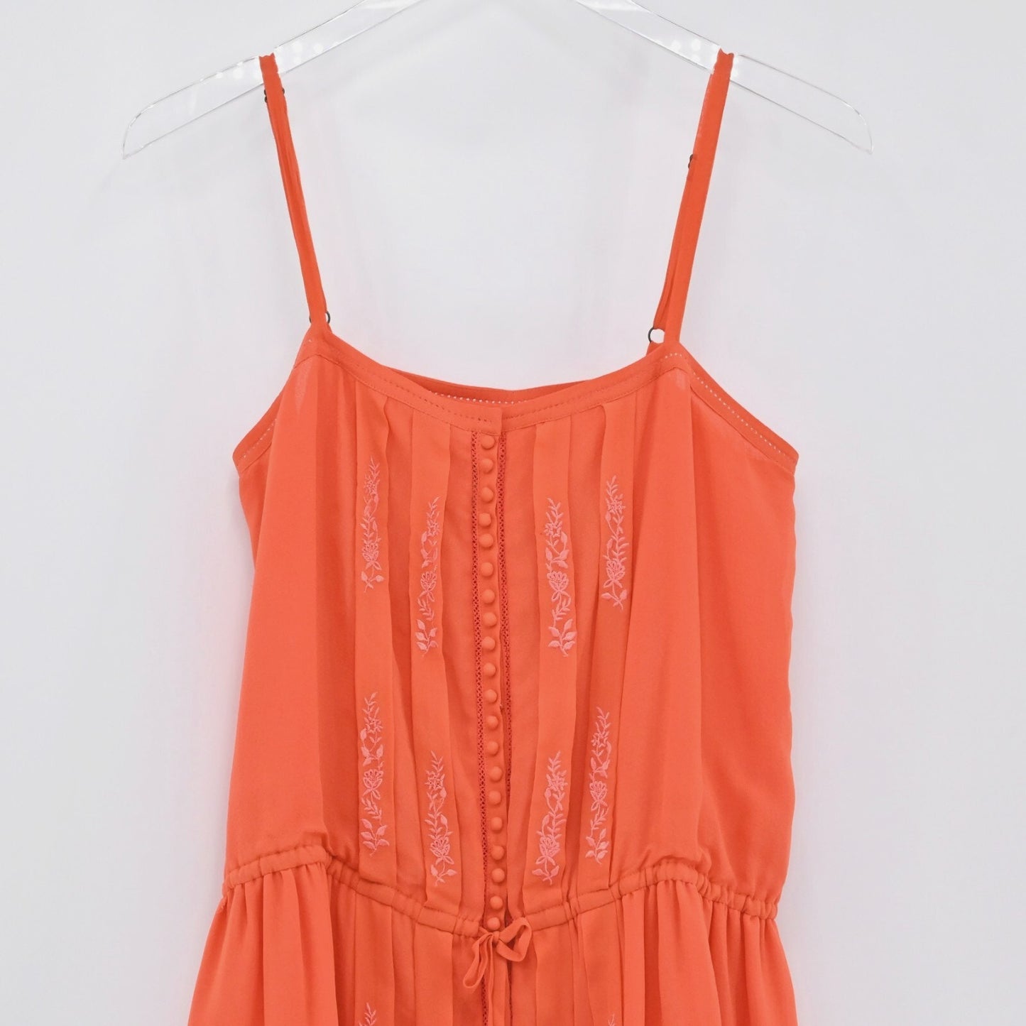 JOIE Womens Embroidered Silk Dress Size S Orange Boho Sleeveless Pin Tuck Lined