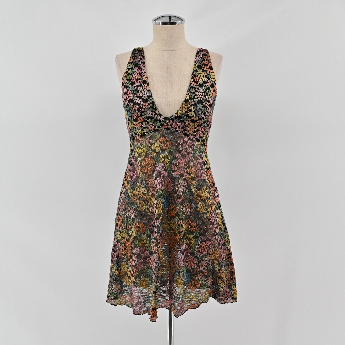 FREE PEOPLE Dress Womens Sz S Intimately Forget Me Not Metallic Floral Mesh Lace