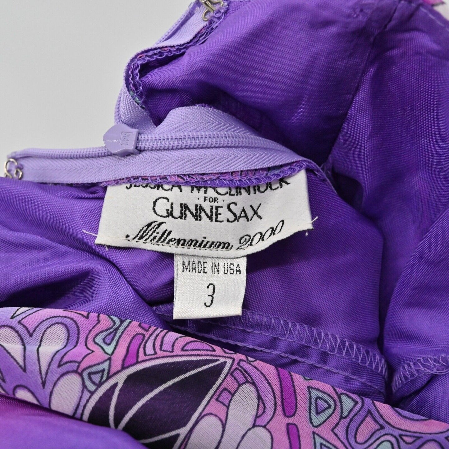 Vtg GUNNE SAX Dress Womens Size 3 Purple Paisley Millennium 2000 Halter Maxi USA