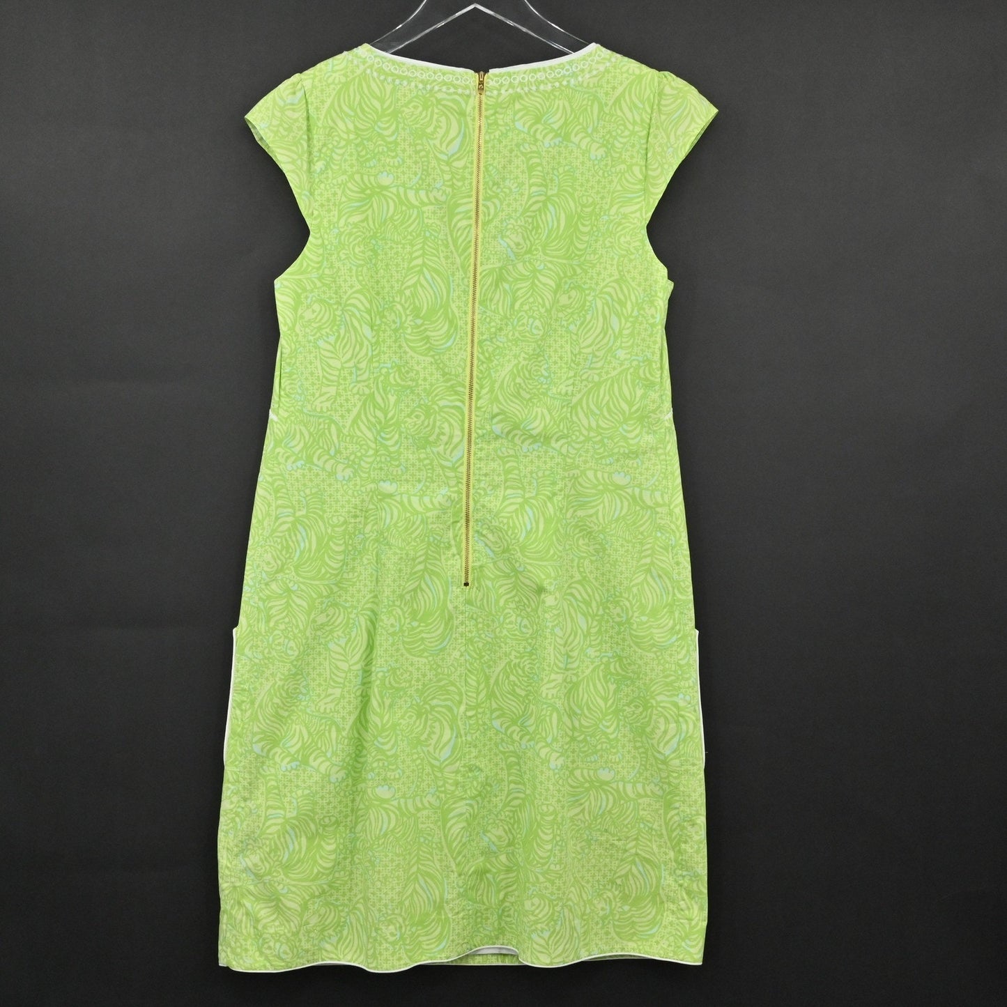 Lilly Pulitzer Jubilee Tori Poplin Shift Dress Size 8 Green Caged Tiger Cotton