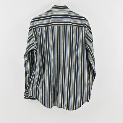 Robert Graham Mens Embroidered Stripe Collared Shirt Size L Blue Office Workwear