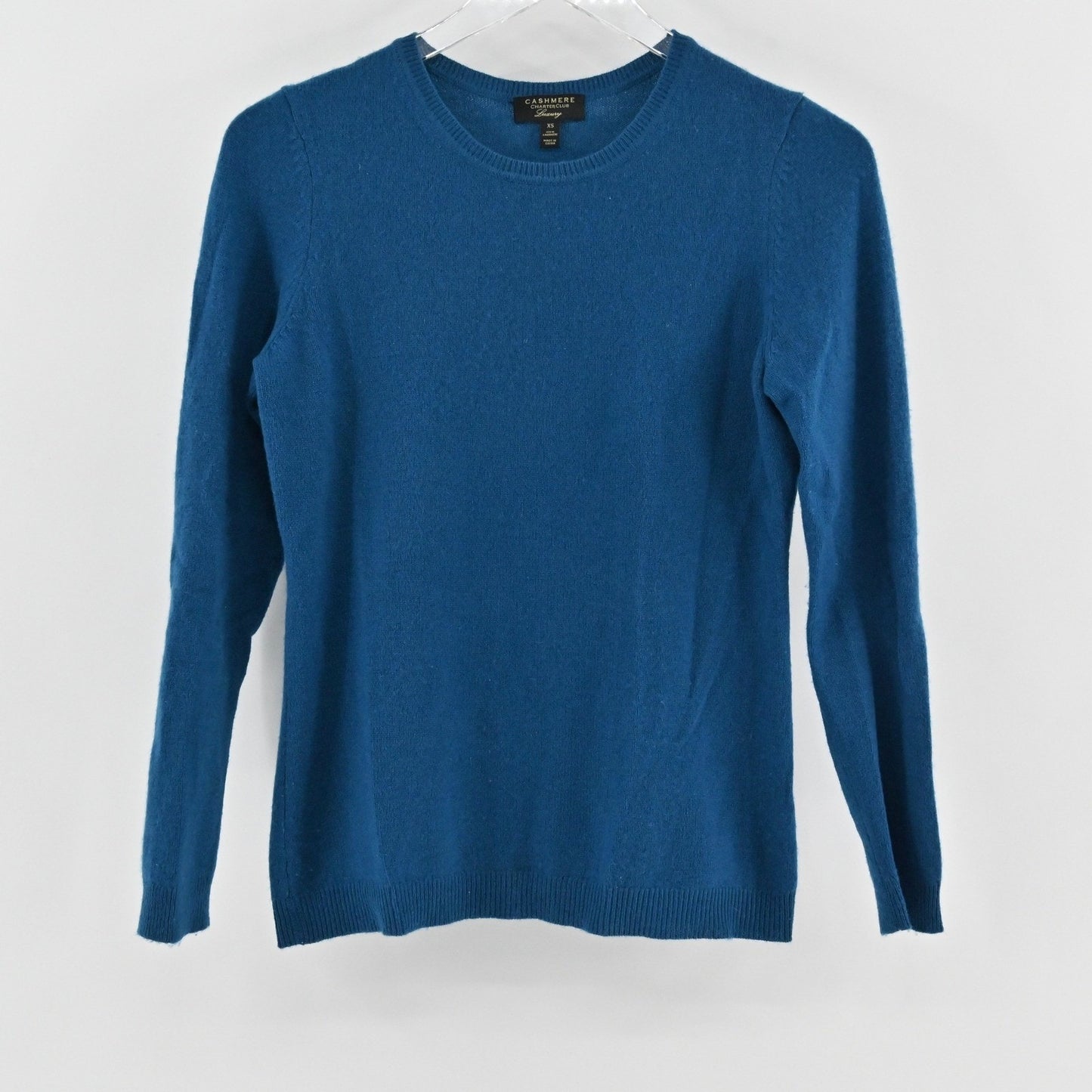 Charter Club Womens Cashmere Sweater Sz XS Teal Blue Crew Neck Cozy Quiet Luxury