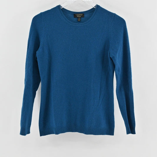 Charter Club Womens Cashmere Sweater Sz XS Teal Blue Crew Neck Cozy Quiet Luxury