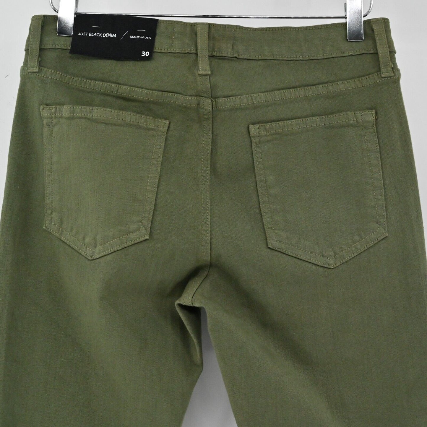 JUST BLACK DENIM Jeans Womens Sz 30 Green Crop Ankle Army Fringe Made in USA NEW