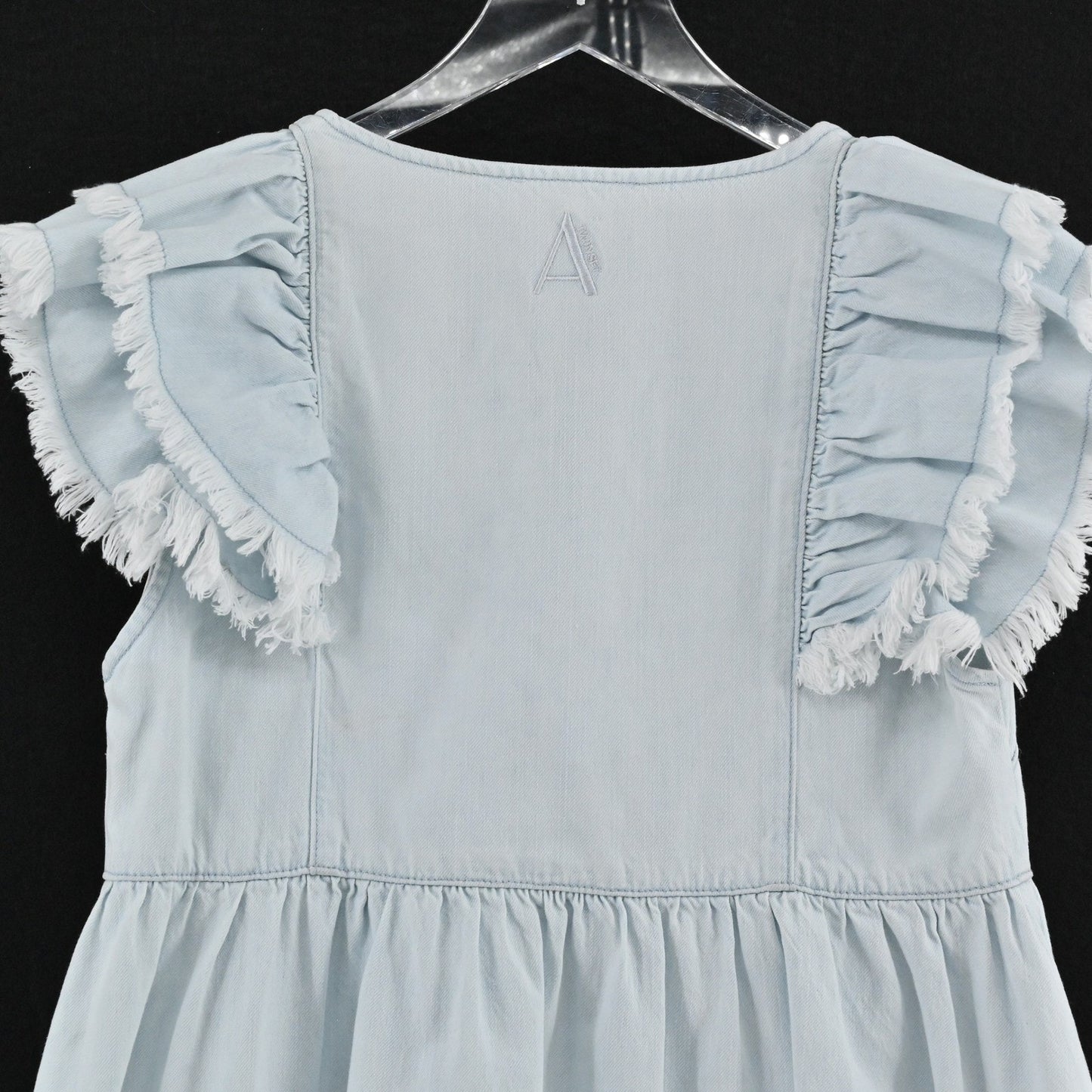 Twinset Actitude Denim Dress Frayed Sleeves Size S Blue Babydoll Ruffle Casual