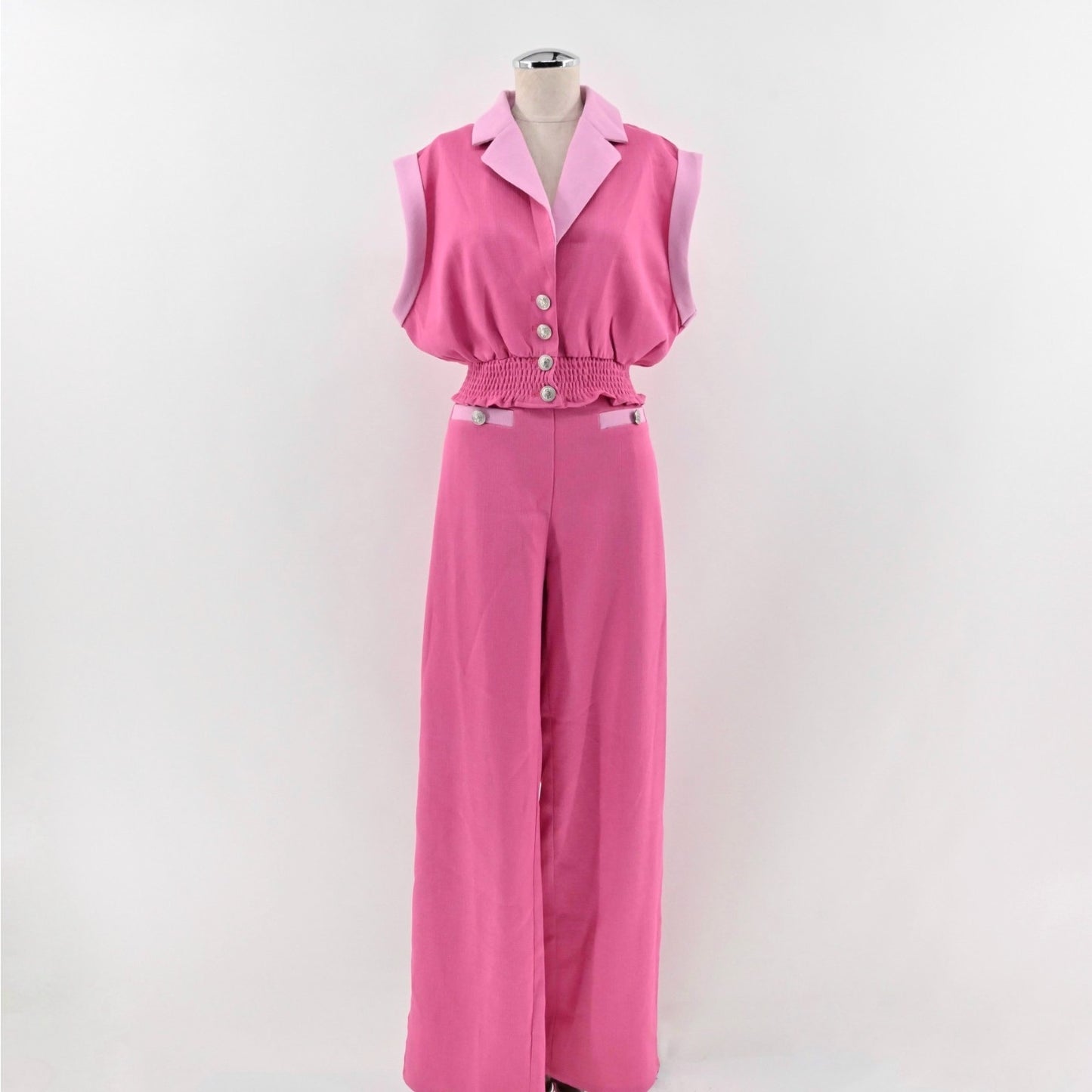 Lillys Kloset Womens Pink Wide Leg Pant Set Size L Shirred Collar Barbiecore New