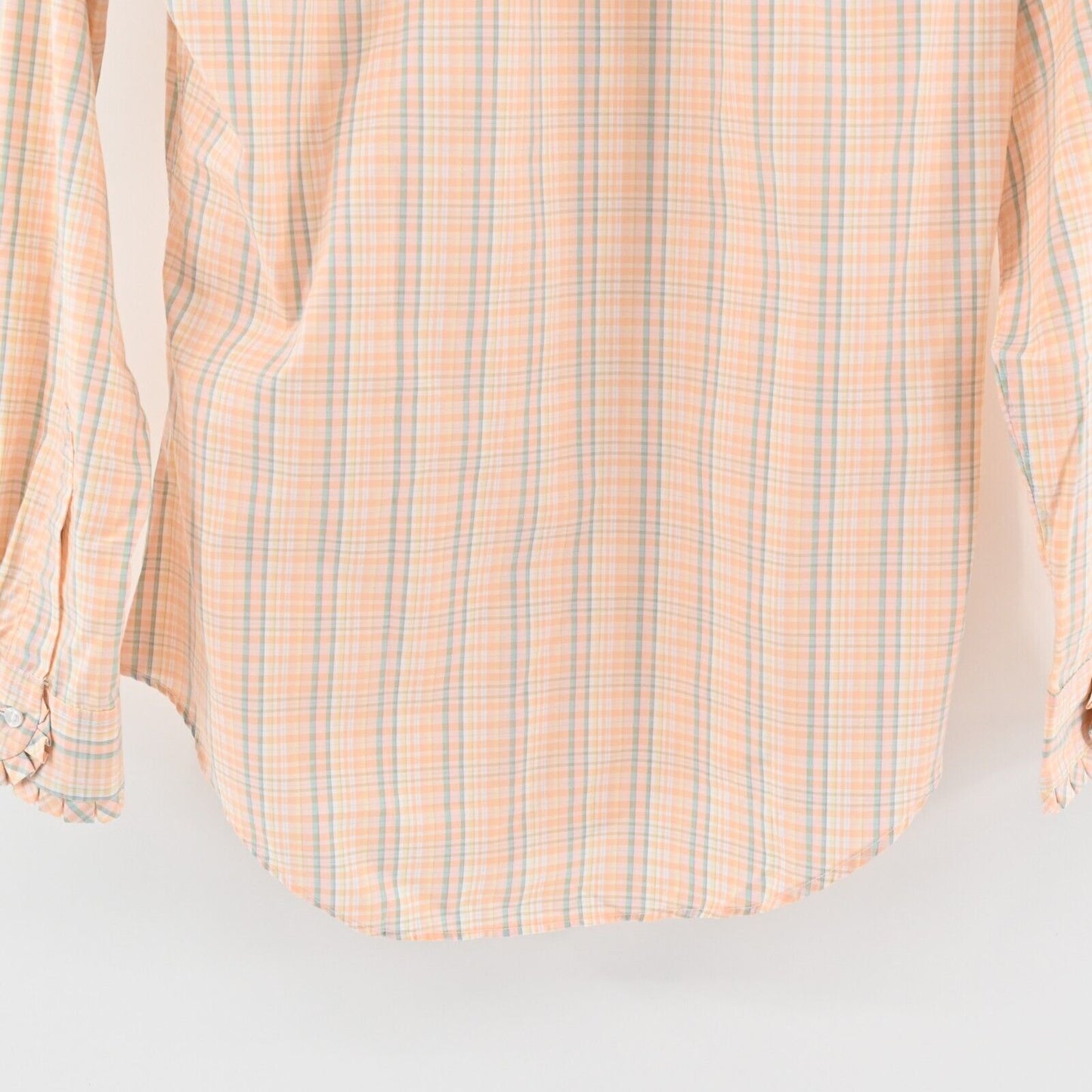 Vtg BROOKS BROTHERS Top Womens Size 10 Orange Cotton Plaid Ruffle Deadstock 70s