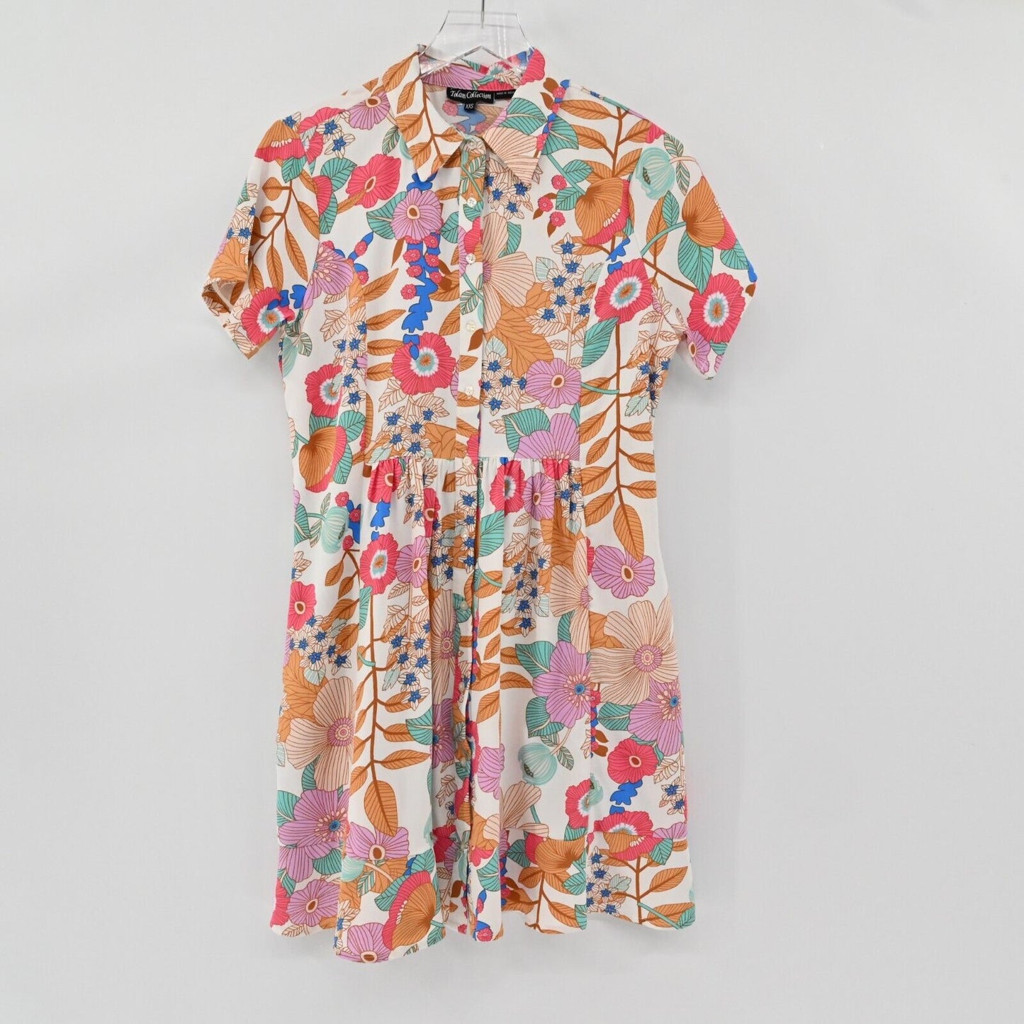 TOLANI Dress Sz XXS Multicolor Floral Print Tiered Button Front Mini Boho Retro