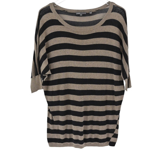 VINCE Top Womens Size S Brown Black Stripe Cotton Sweater Dolman Half Sleeve