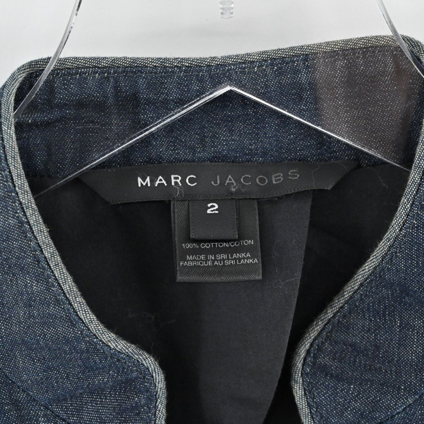 MARC JACOBS Peplum Denim Jacket Stand Collar Size 2 Puff Sleeve Vintage Y2k 00s