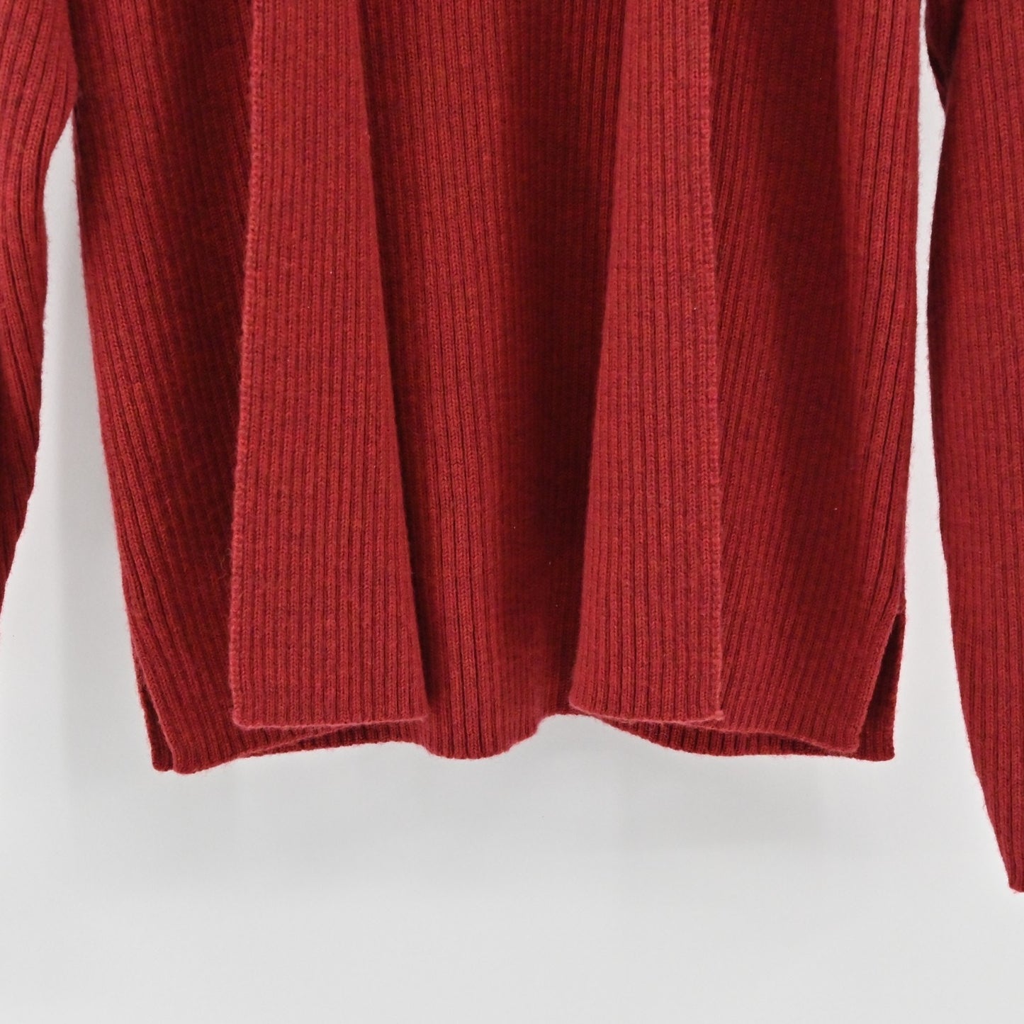 Eileen Fisher Womens Open Front Ribbed Cardigan Sweater Size S Red Wool Knit