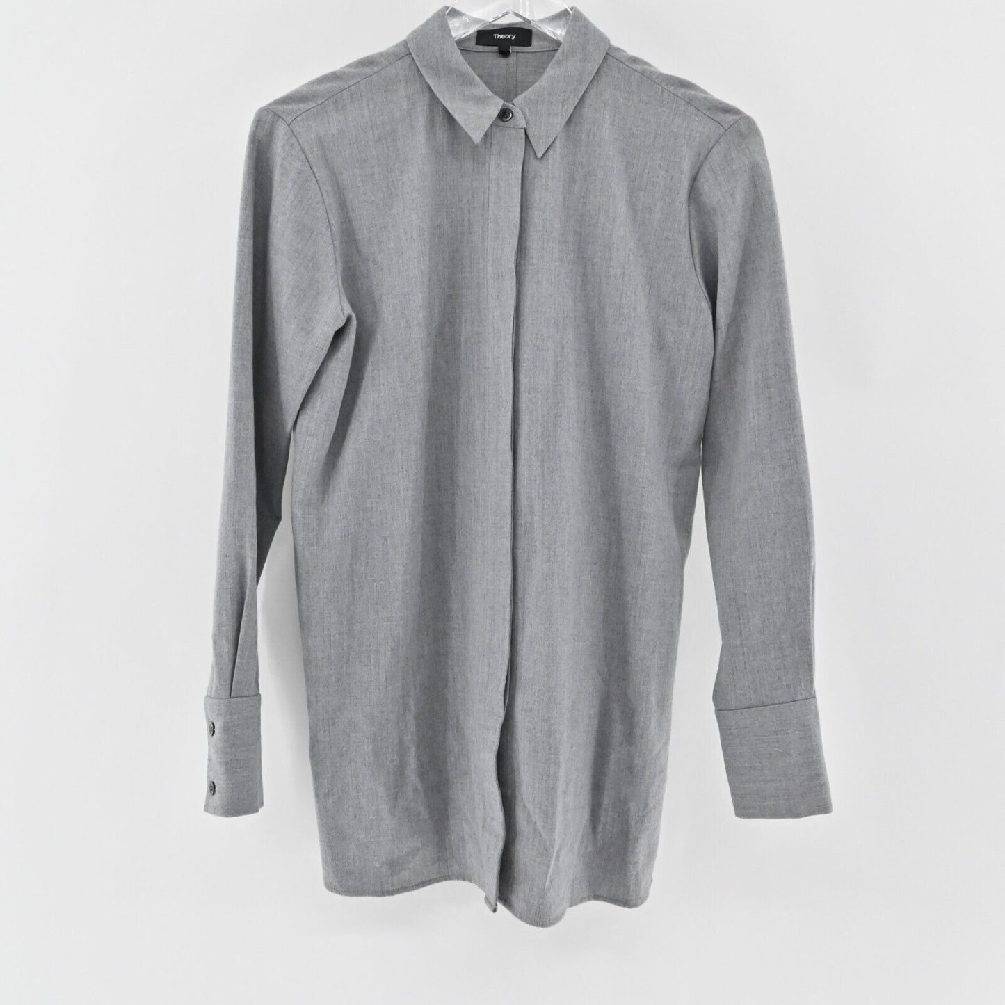THEORY Top Womens Size P Solid Gray Long Sleeve Hidden Button Front Collar