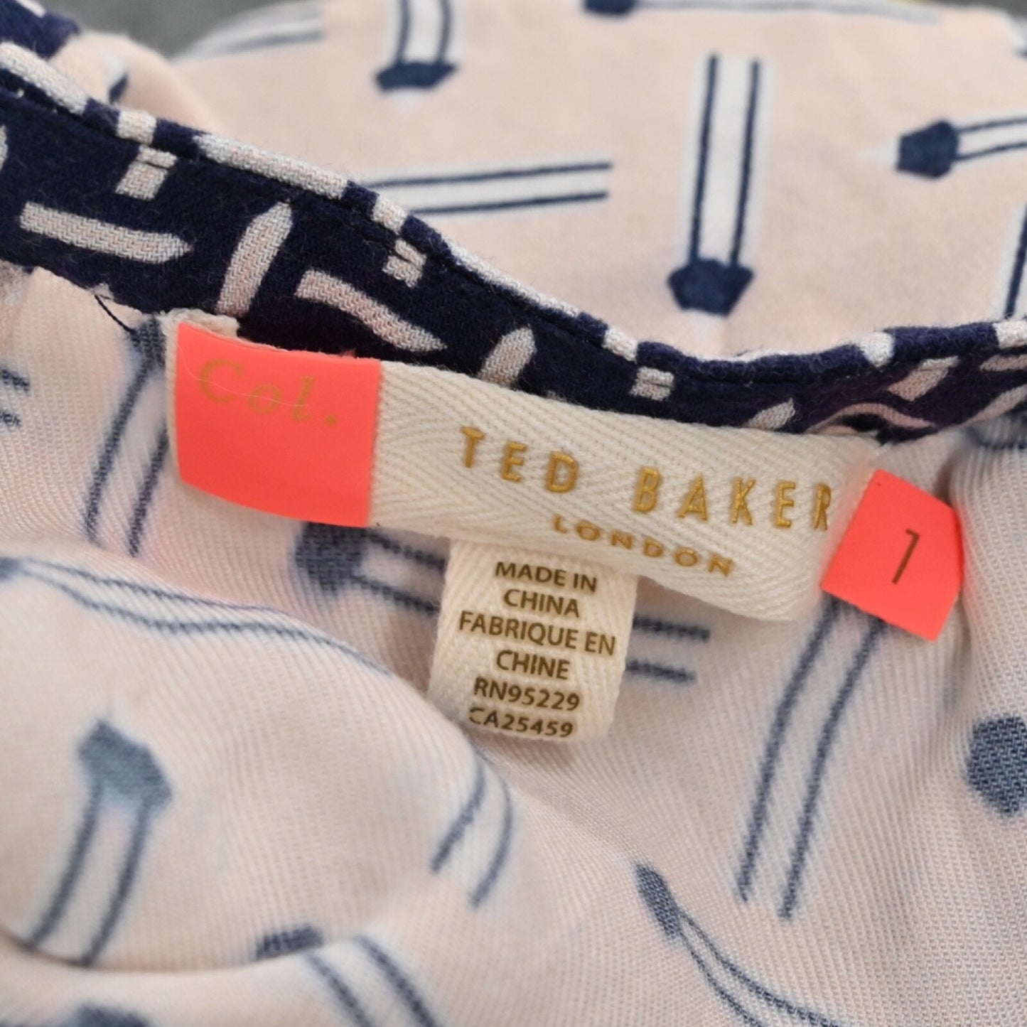 TED BAKER Womens Pencil Print Shift Dress Sz 4 Pink Blue Sleeveless Art Teacher