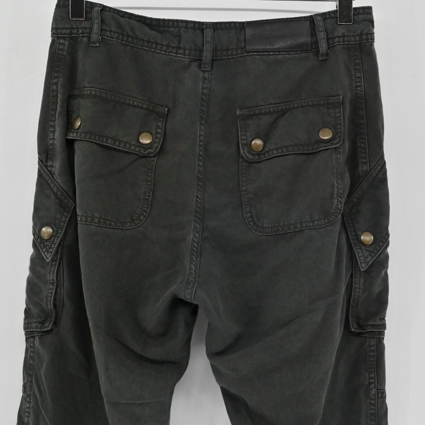THE KOOPLES Jeans Womens Sz M Dark Olive Slim-Leg Cropped Utility Pants Pockets