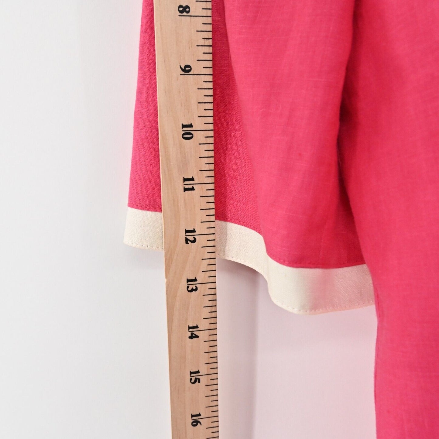 Vtg LOUIS FERAUD Blazer Womens Size 8 Pink White Trim Linen Short Sleeve Jacket