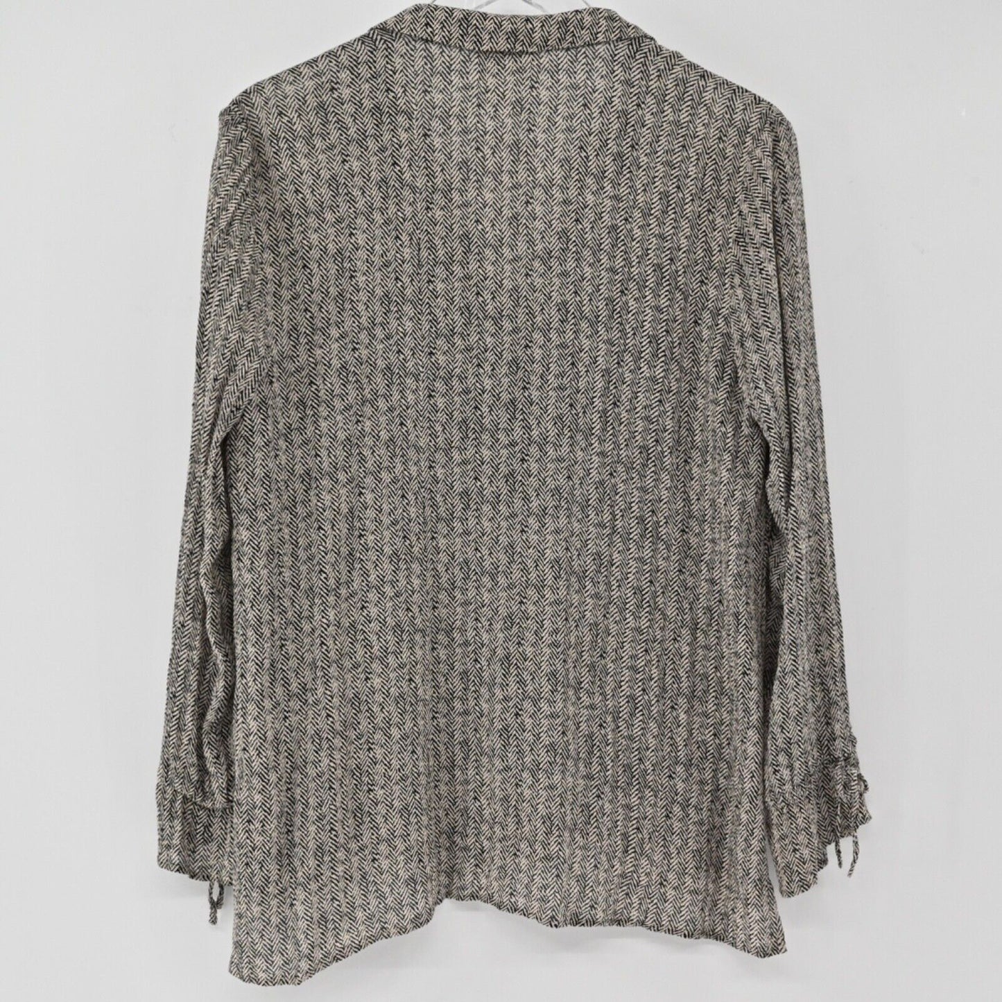 J JILL Top Womens Size M Cream Black Herringbone Button Up Long Bow Bell Sleeve