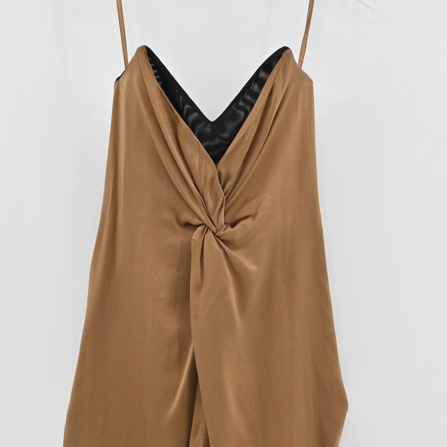 REISS Bronze Silk Dress Sz 6 Gold Strapless Bustier Twist Front Mini Party Retro