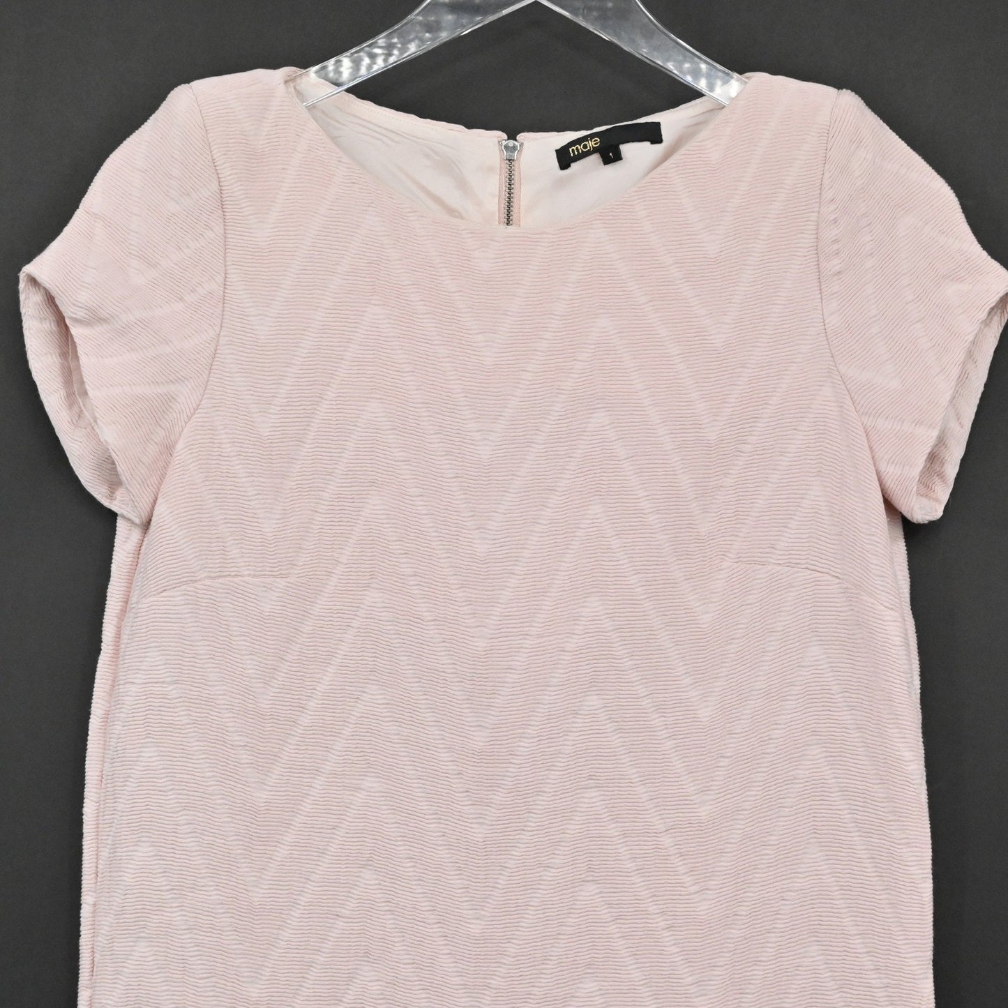 MAJE Chevron Textured Dress Size S Soft Pink Mod Twee Retro Twiggy Short Sleeve