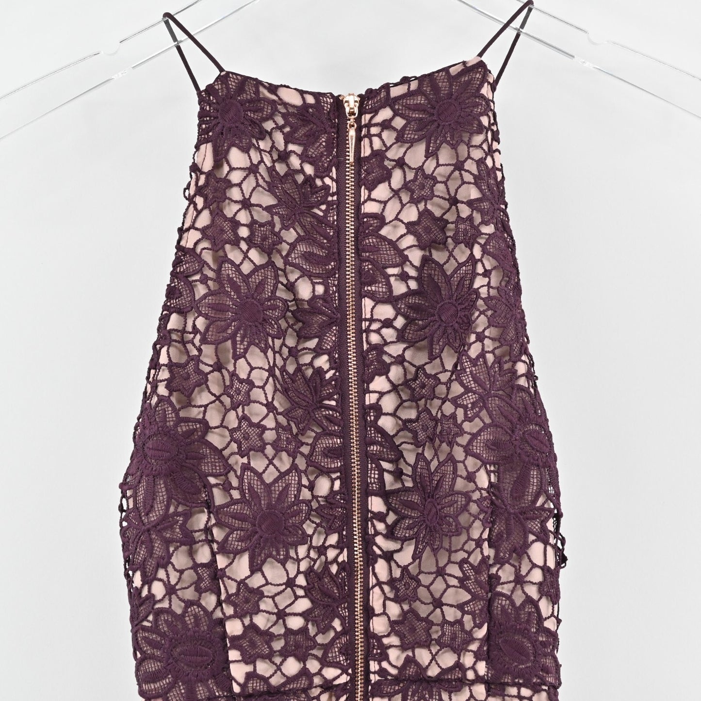 STYLESTALKER Revolve Dress Sz S Plum Rosale Floral Lace Sleeveless Cutout Hi Low