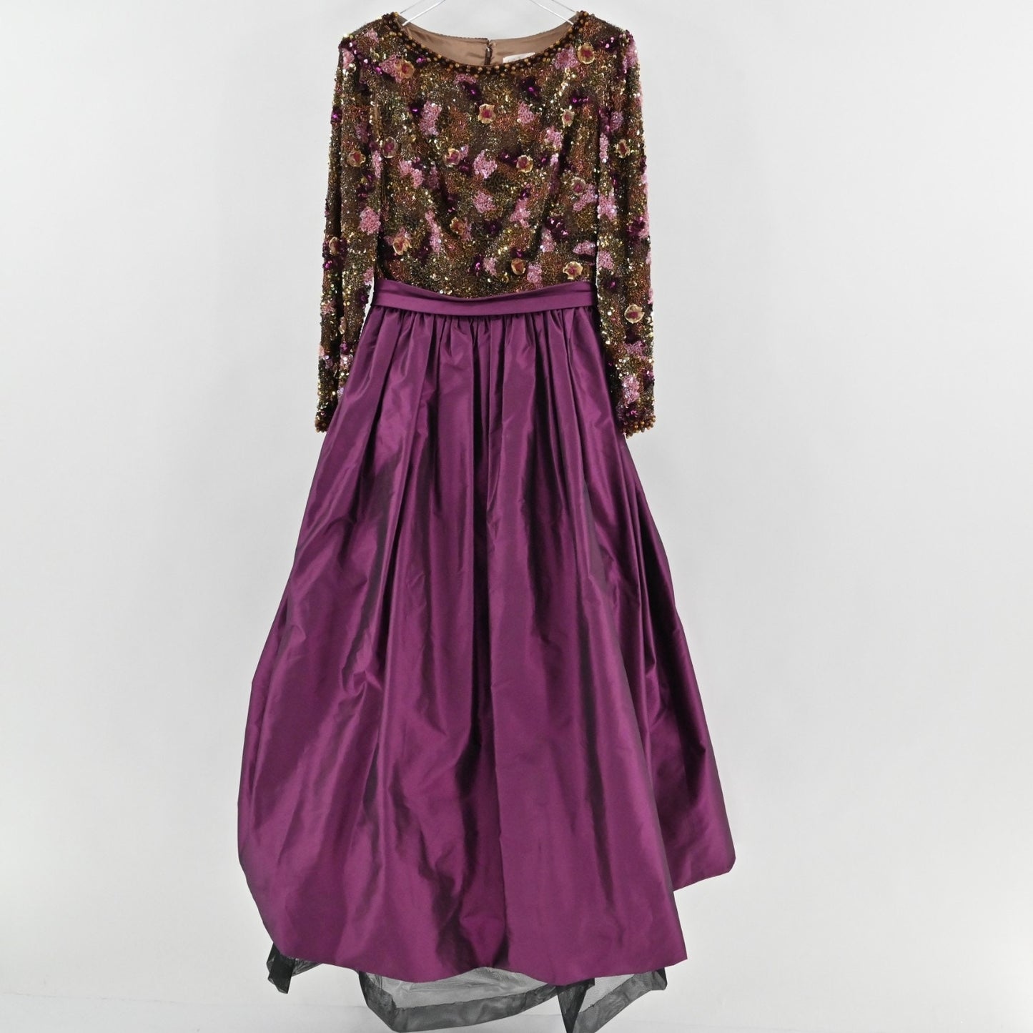 Vtg 60s Victoria Royal Beaded Evening Gown Dress Size 10 Silk Purple Taffeta Bow