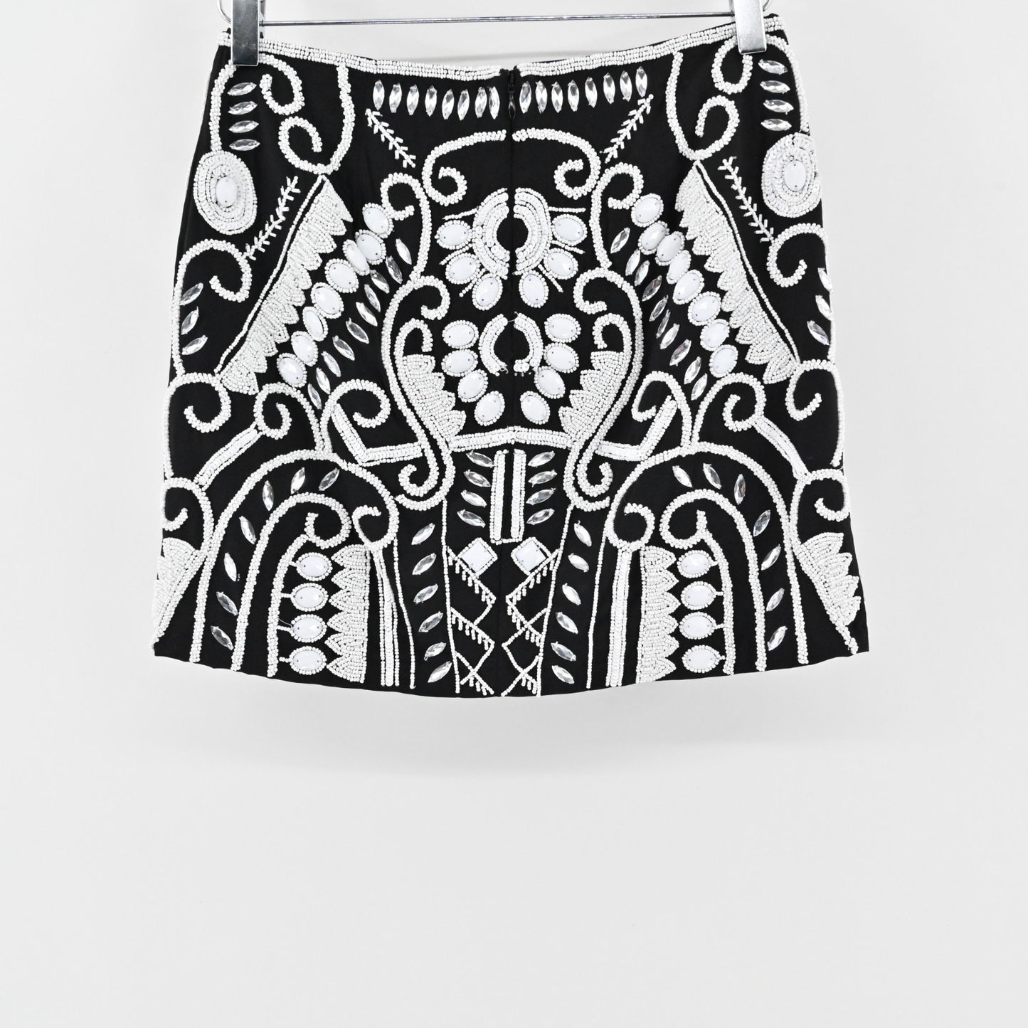 Alexis Womens Beaded Mini Skirt Size S Black White Rhinestone Embellished Luxe