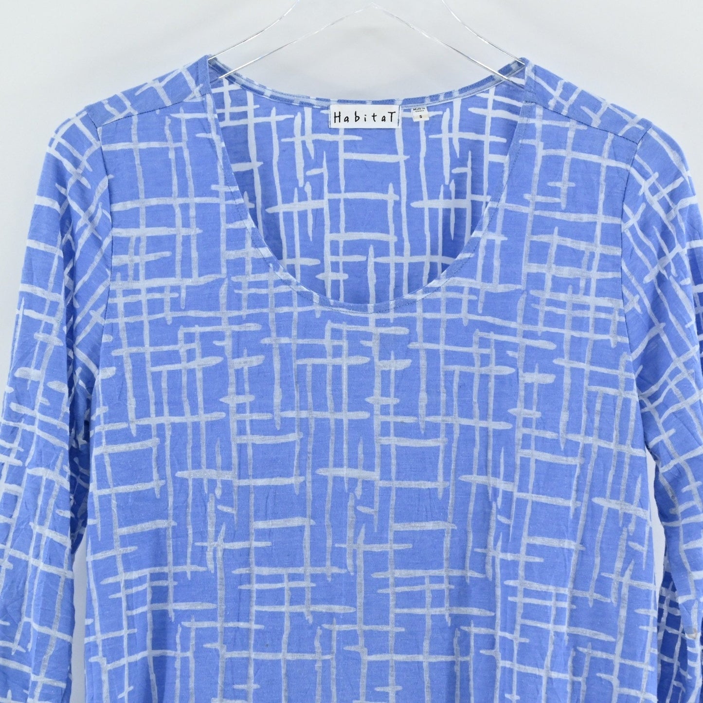 Habitat Womens Tunic Top Size S Blue White Geometric Art to Wear Coastal Casual
