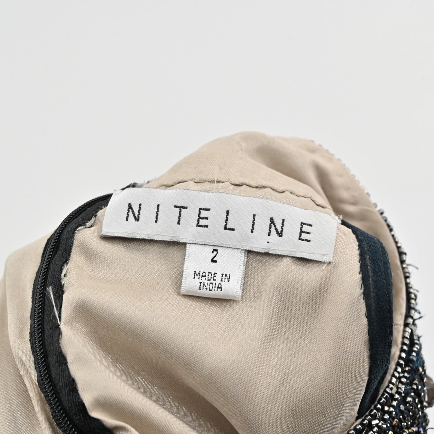 Niteline Silk Chiffon Beaded Dress Size 2 Black Sleeveless Empire Waist Cocktail