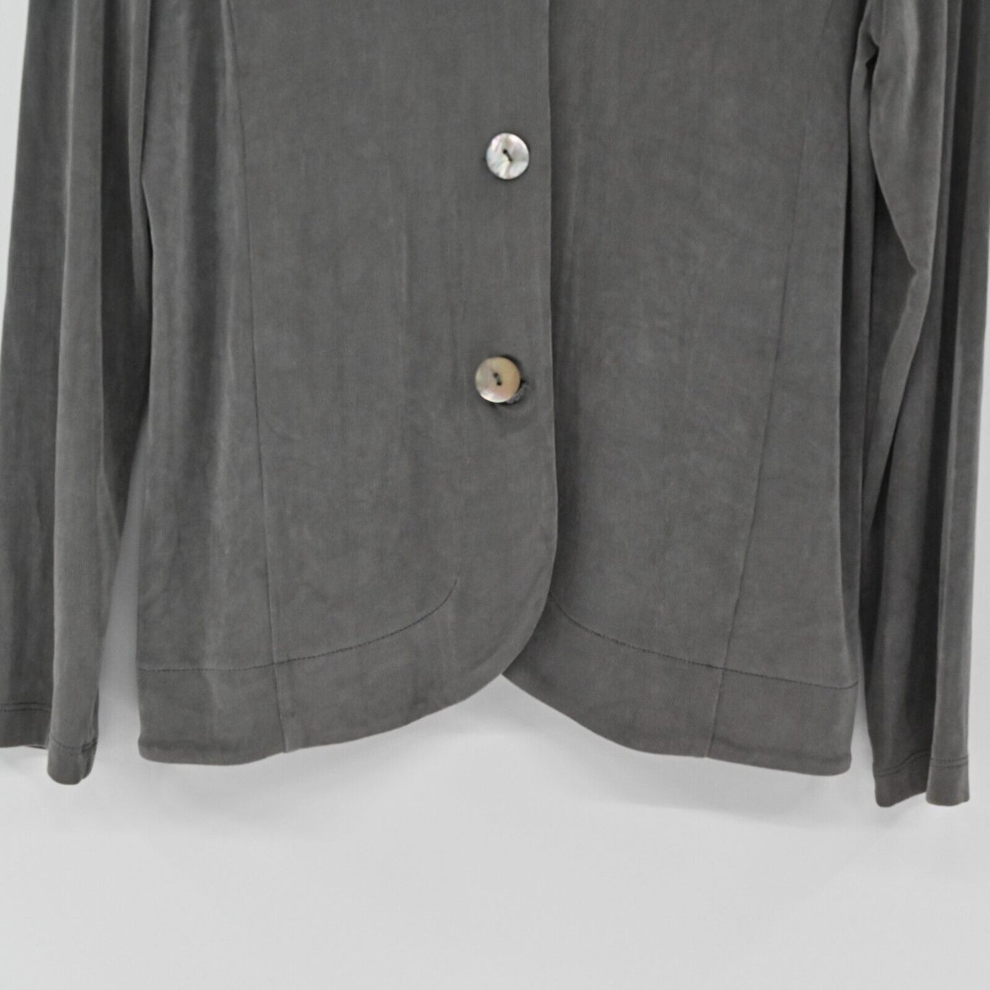 CHICOS Sweater Womens Sz M Travelers Collection Slinky Knit Jacket Grey Capsule
