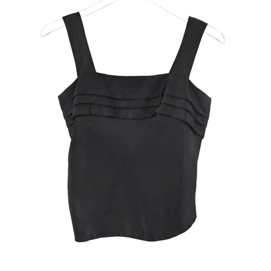 Vtg LUCIE ANN Top Womens Size S Black Ruffle Square Neck Wide Strap Cami USA 70s