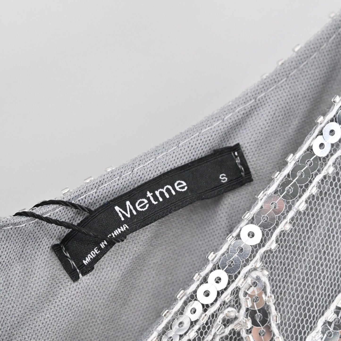 METME Dress Size S Gray Sequin Beaded V Neck Sleeveless Fringe Flapper 1920s NEW