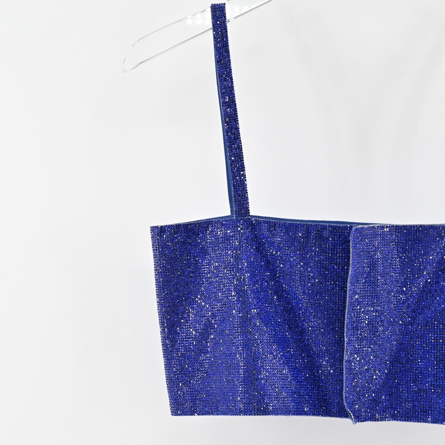12TH TRIBE Womens Rhinestone Top Sz S Blue Square Neck Spaghetti Strap Crop Glam