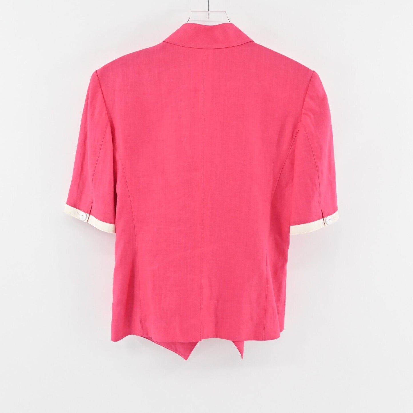 Vtg LOUIS FERAUD Blazer Womens Size 8 Pink White Trim Linen Short Sleeve Jacket