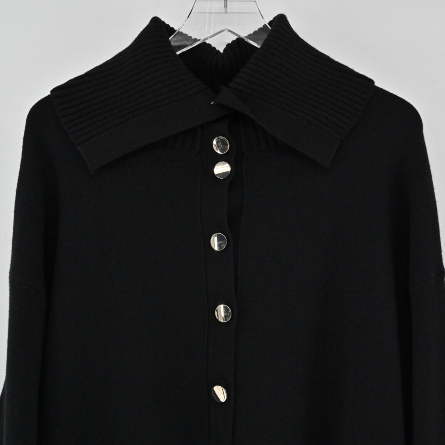 ZARA Cardigan Womens Sz M Black Exaggerated Collar Button Minimalist Retro Chic
