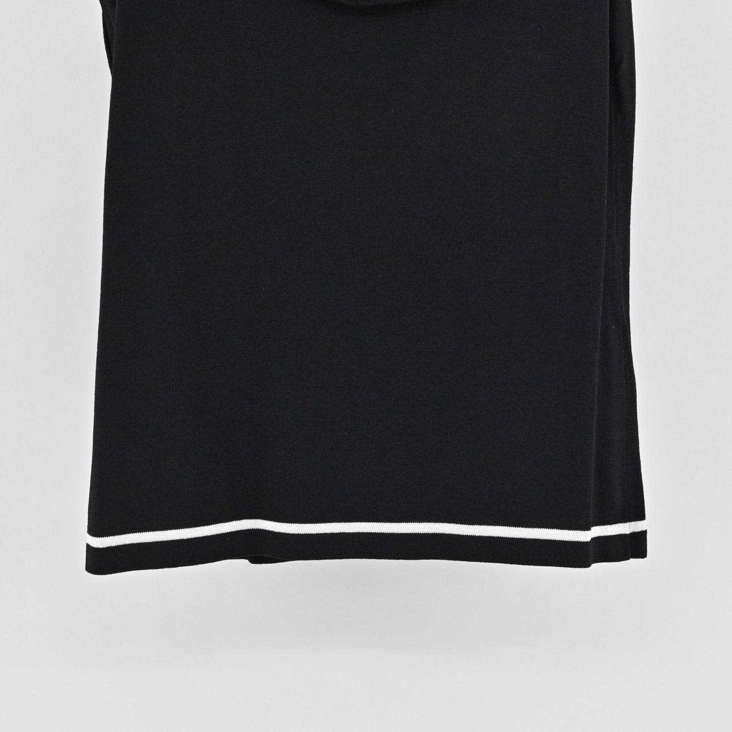 Vtg Cache Womens Knit Black Sleeveless Top Size S Ruffle Neck White Trim Blouse
