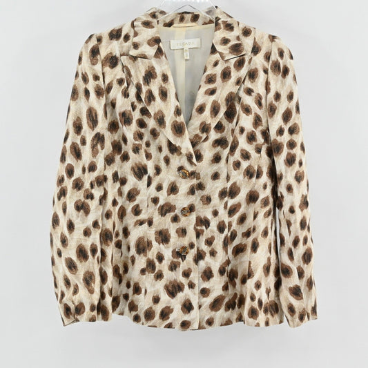 Vtg Escada Womens Blazer Size 36 Leopard Print Linen Gold Metallic Jacket Luxury