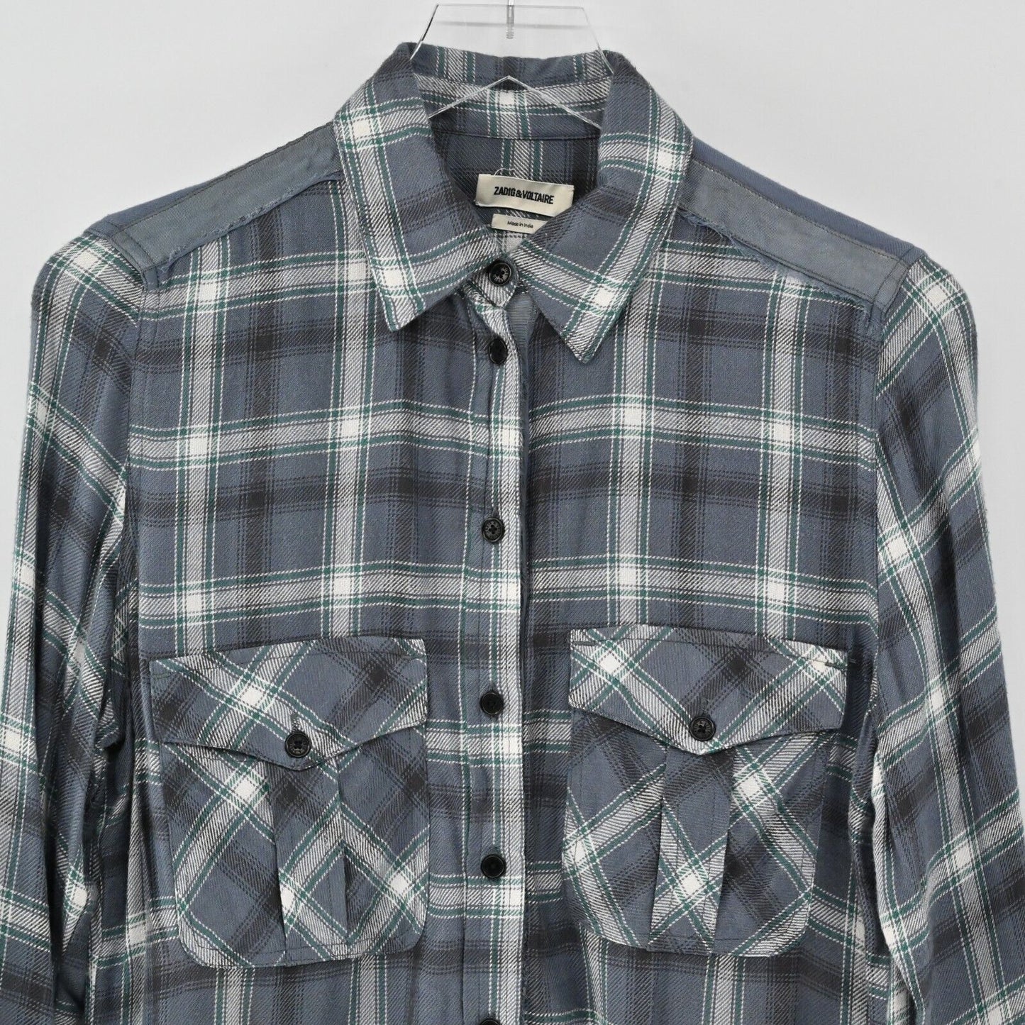 ZADIG VOLTAIRE Top Womens Sz M Drippy Flannel Talmi Carreaux Plaid Button Front