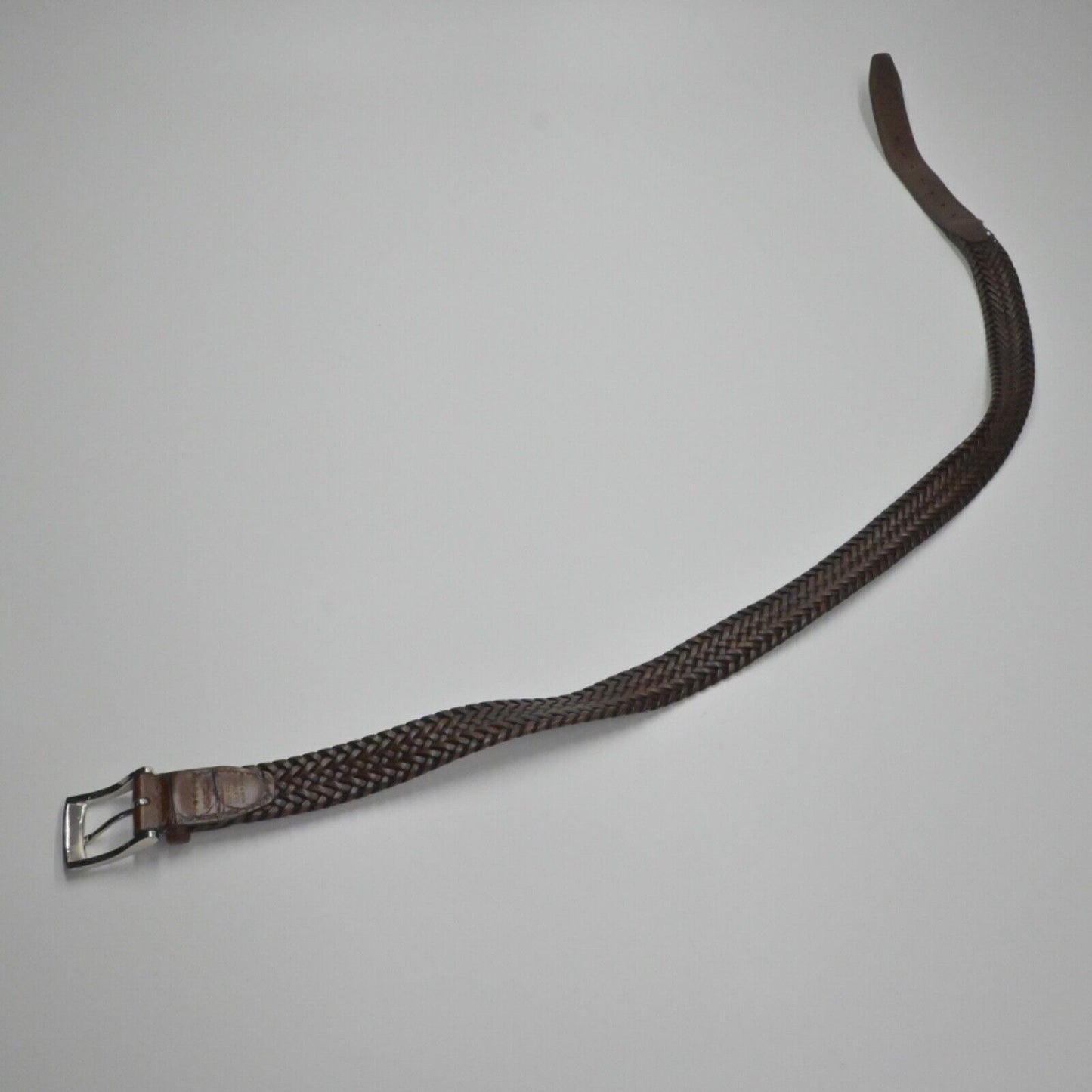 Vtg PGA TOUR Belt Mens Sz 38 Brown Braided Top Grain Leather Silver Logo Buckle