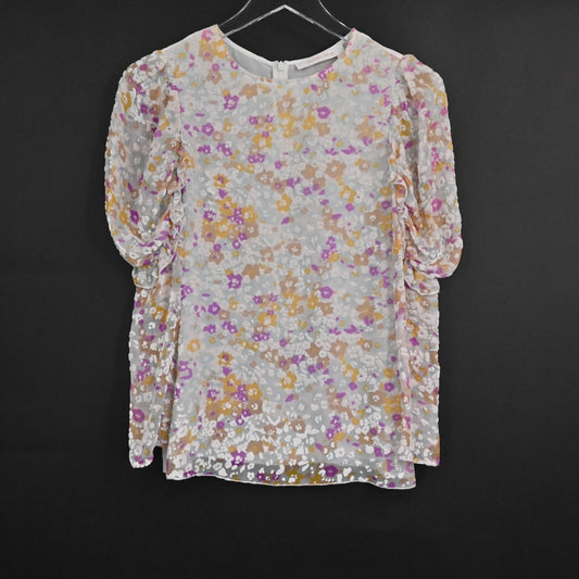 SEE by CHLOE Top Womens Size XS Floral Velvet Burnout Puff Silk Blouse Silk