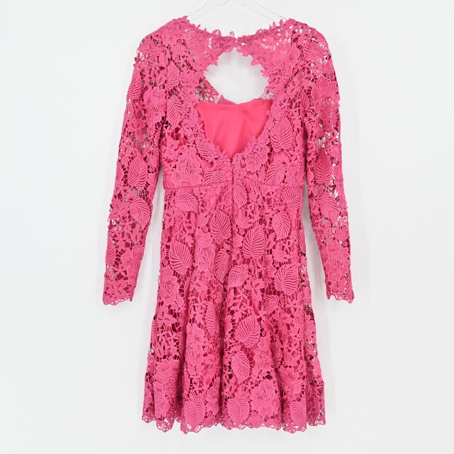 MIKAEL AGHAL Womens Pink Lace Dress Sz 4 Cut Out Coquette Crochet Cocktail Retro