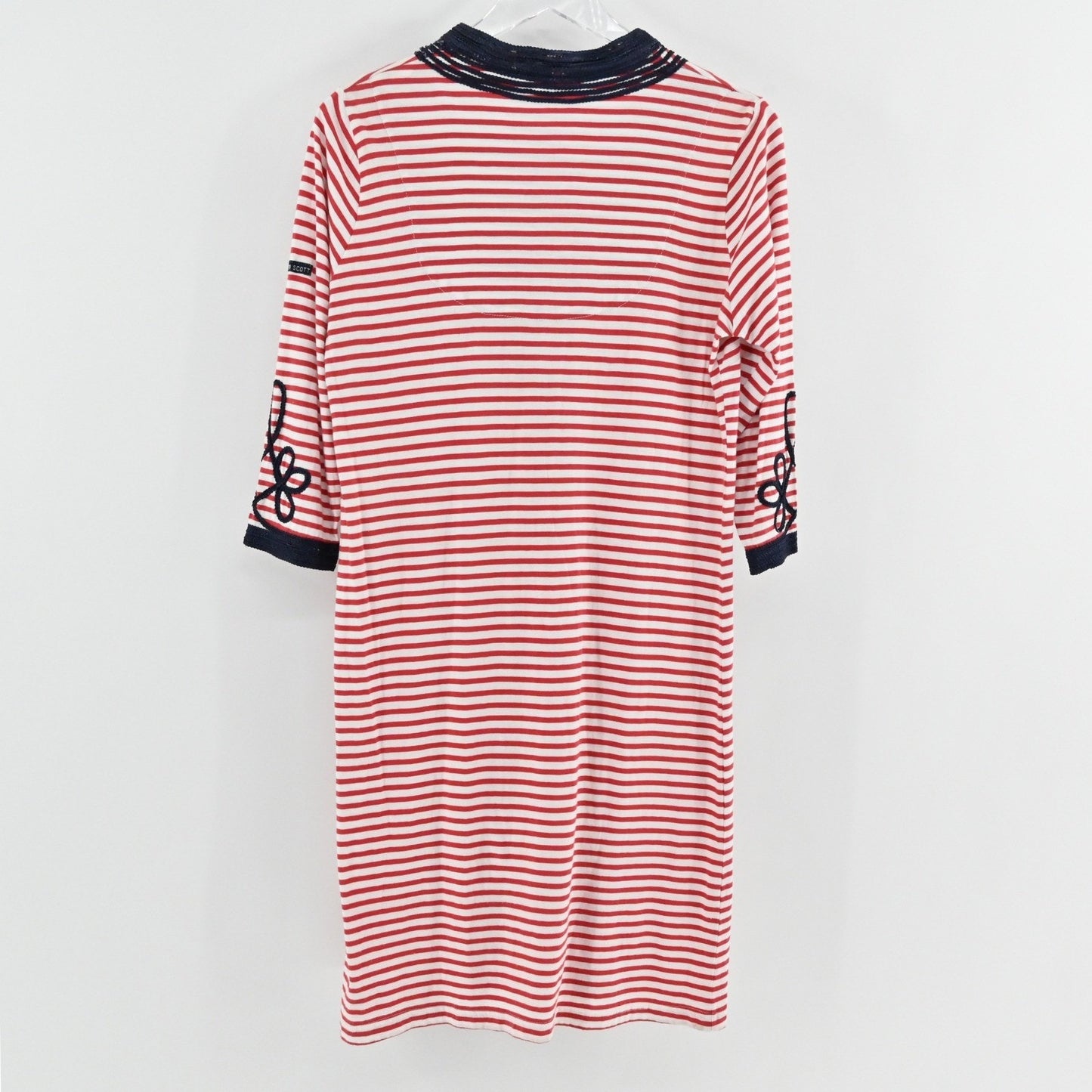 Gretchen Scott Admiral Tunic Dress Size S Red White Striped Embroidered Nautical