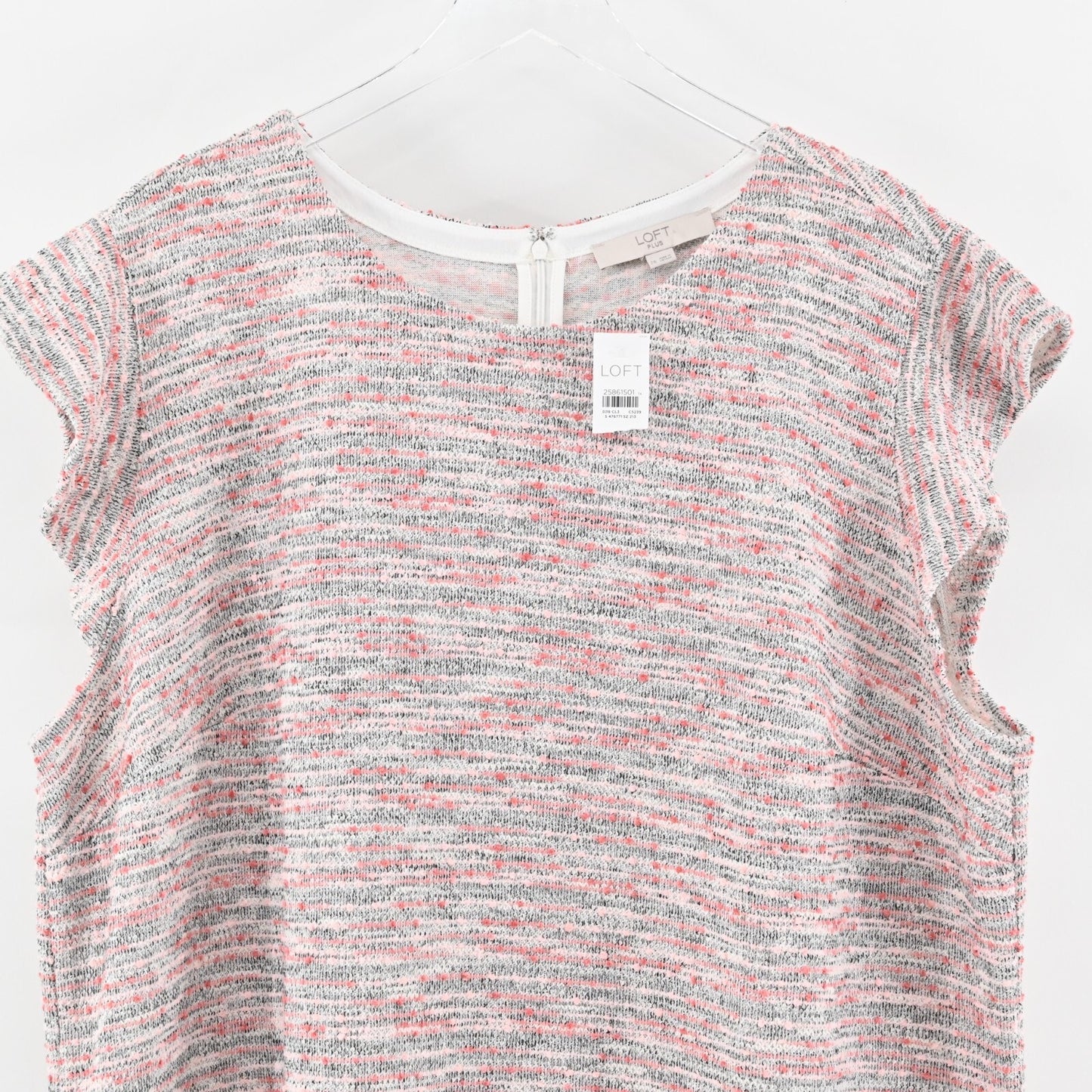 LOFT Dress Size 26 Pink White Textured Tweed Ruffle Sleeve Relaxed Shift NEW