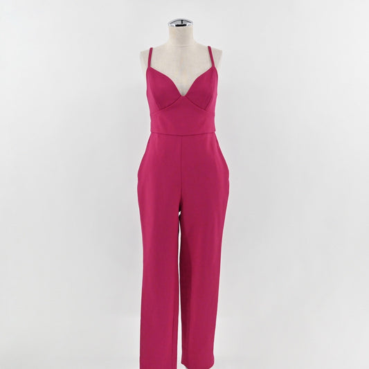 BCBGMAXAZRIA Womens Vivid Fuchsia Jumpsuit Size S Sleeveless Cutout Back Modern