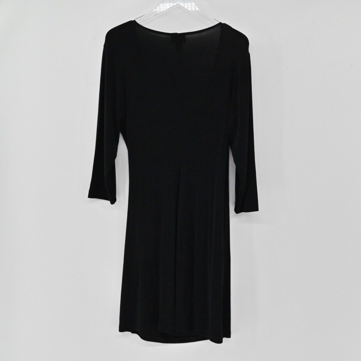 CHICOS Dress Womens Size L Black Knit Travelers Faux Wrap Long Sleeve VNeck USA