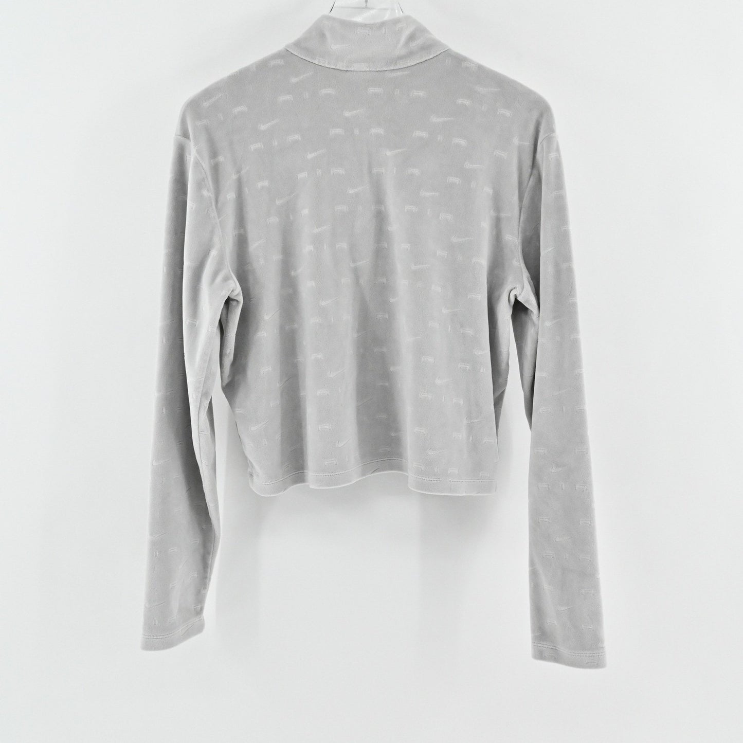 Nike Womens Gray Velour Crop Sweatshirt Size XL Quarter Zip Pullover Long Sleeve